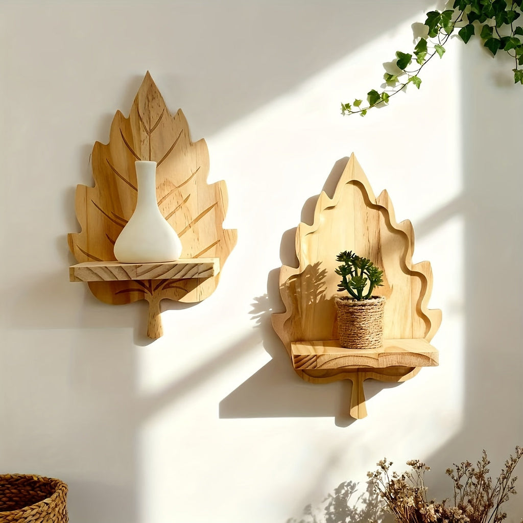 LandhausBlatt: Rustic Wood Wall Shelf with Log Bracket – Space-Saving Storage for Bedroom & Living Room