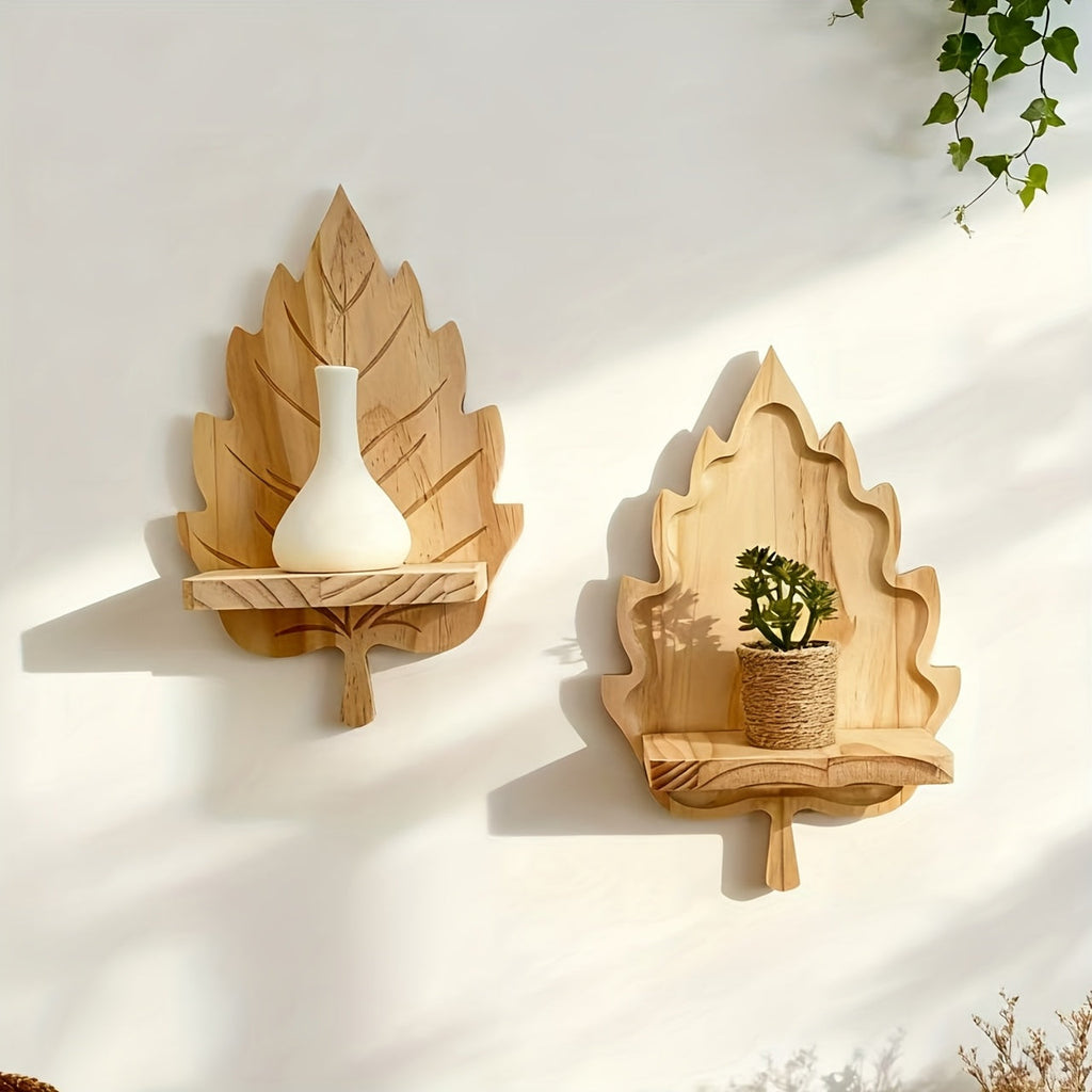 LandhausBlatt: Rustic Wood Wall Shelf with Log Bracket – Space-Saving Storage for Bedroom & Living Room