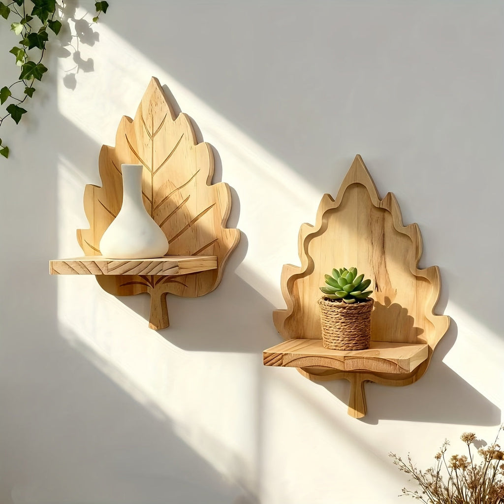 LandhausBlatt: Rustic Wood Wall Shelf with Log Bracket – Space-Saving Storage for Bedroom & Living Room