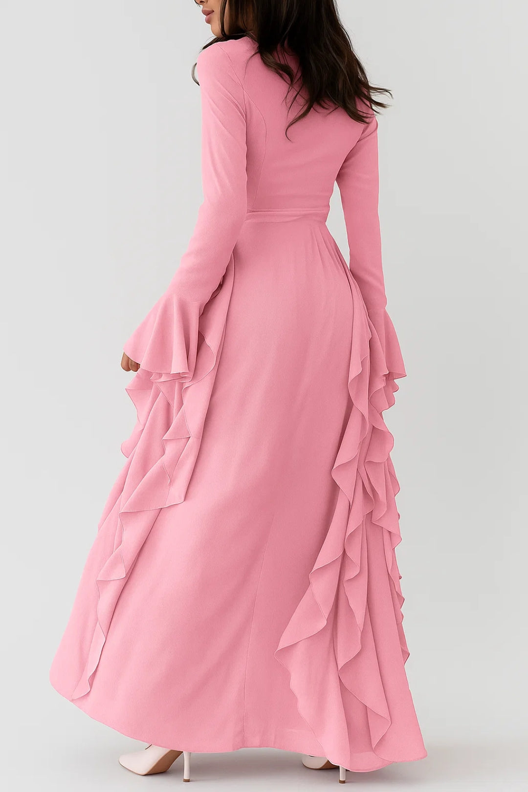 Long Sleeve Maxi Dress with Side Ruffles