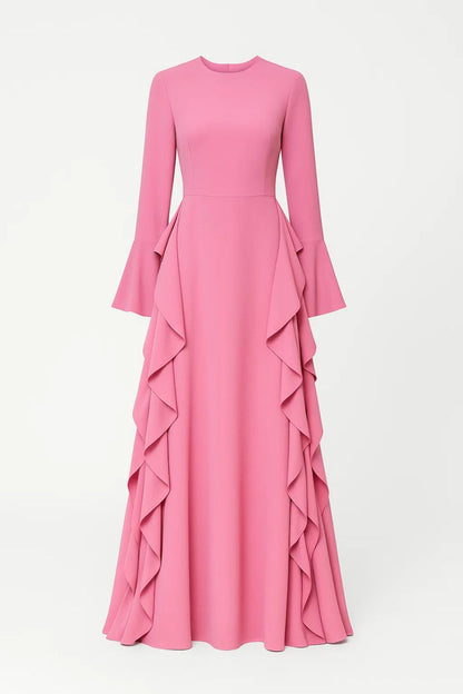 Long Sleeve Maxi Dress with Side Ruffles