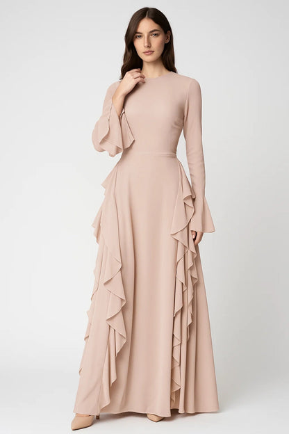 Long Sleeve Maxi Dress with Side Ruffles