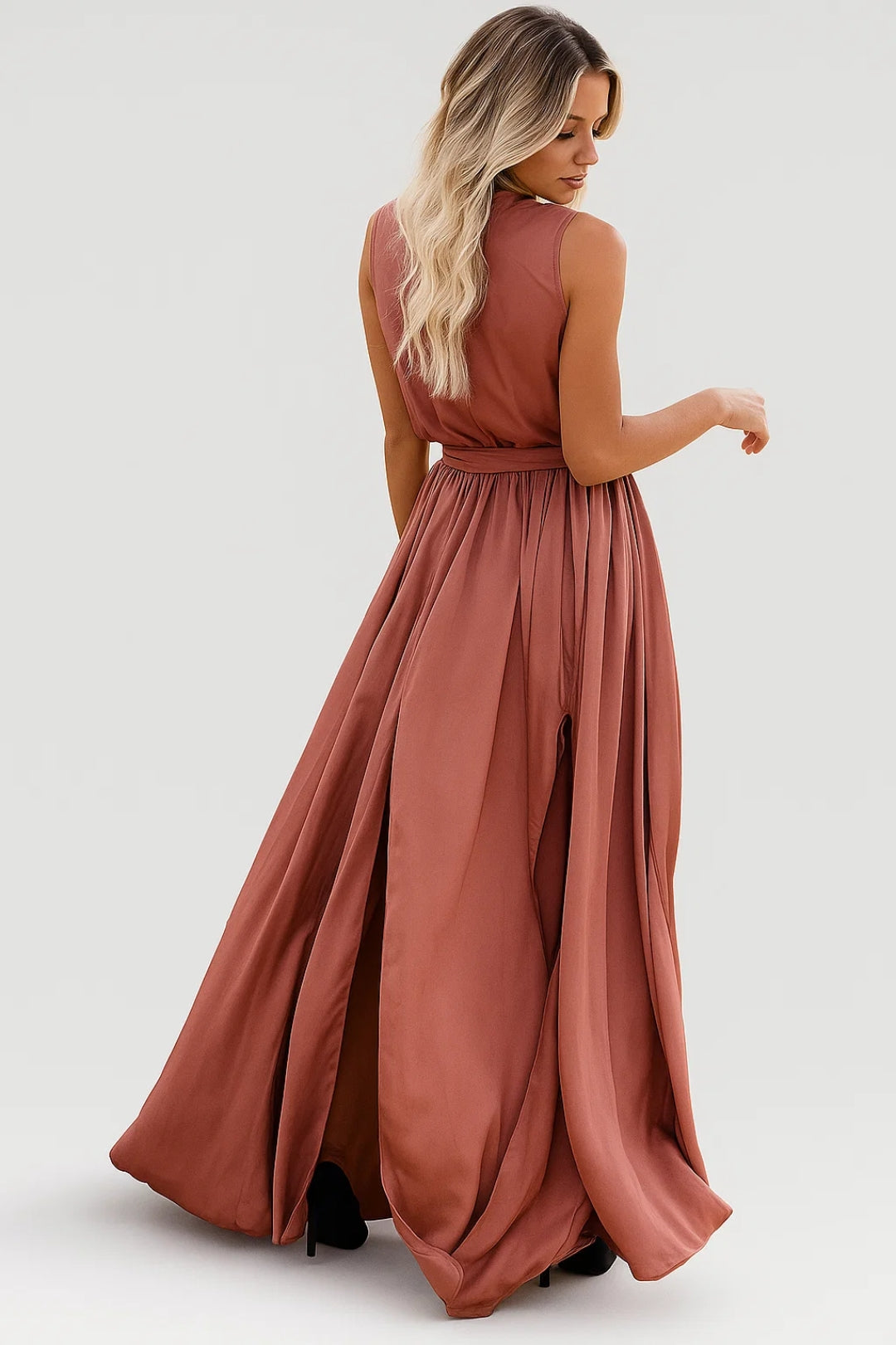 Sleeveless Wrap Maxi Dress with Front Slit