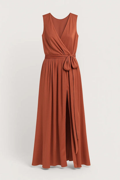 Sleeveless Wrap Maxi Dress with Front Slit