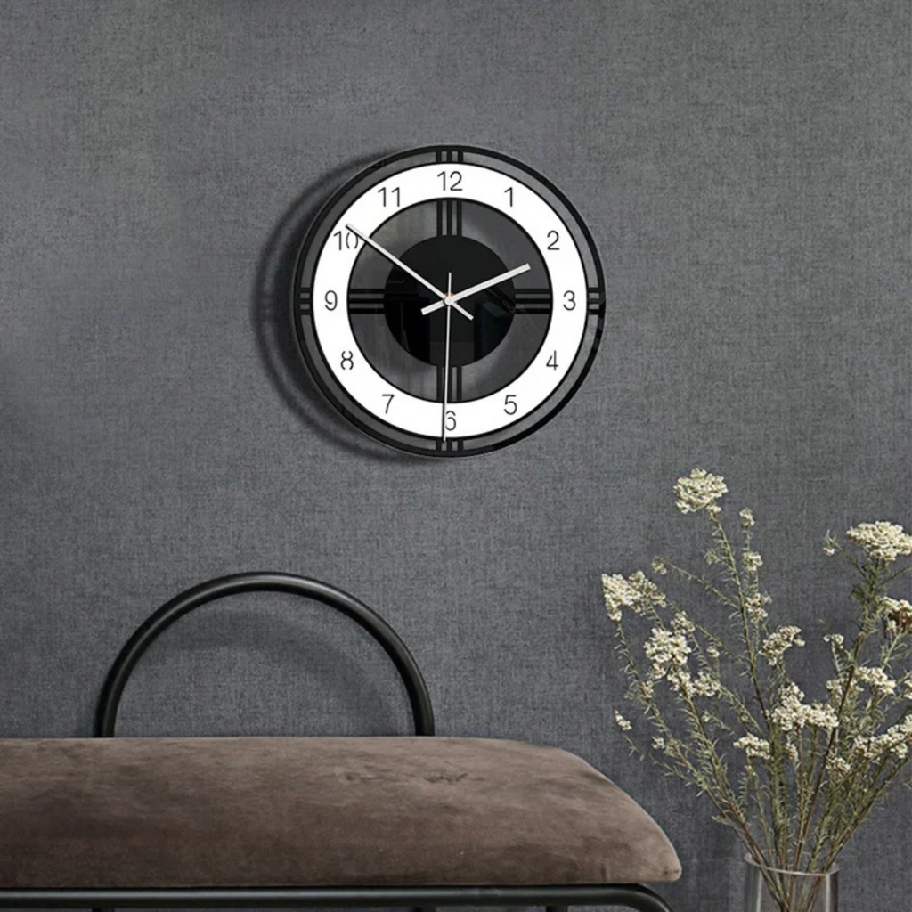 Wall Clock Modern Minimalist Quartz Black White Indoor Display