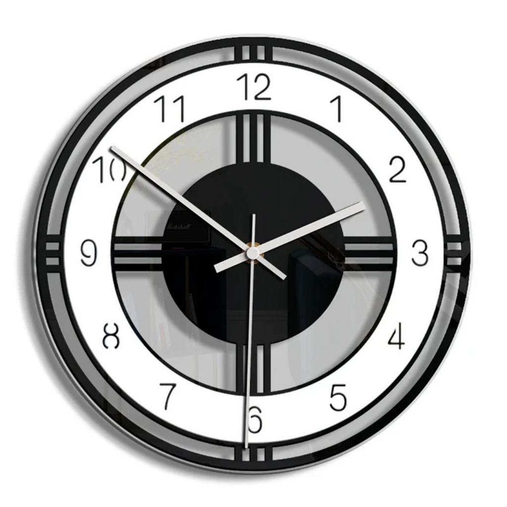 Wall Clock Modern Minimalist Quartz Black White Indoor Display