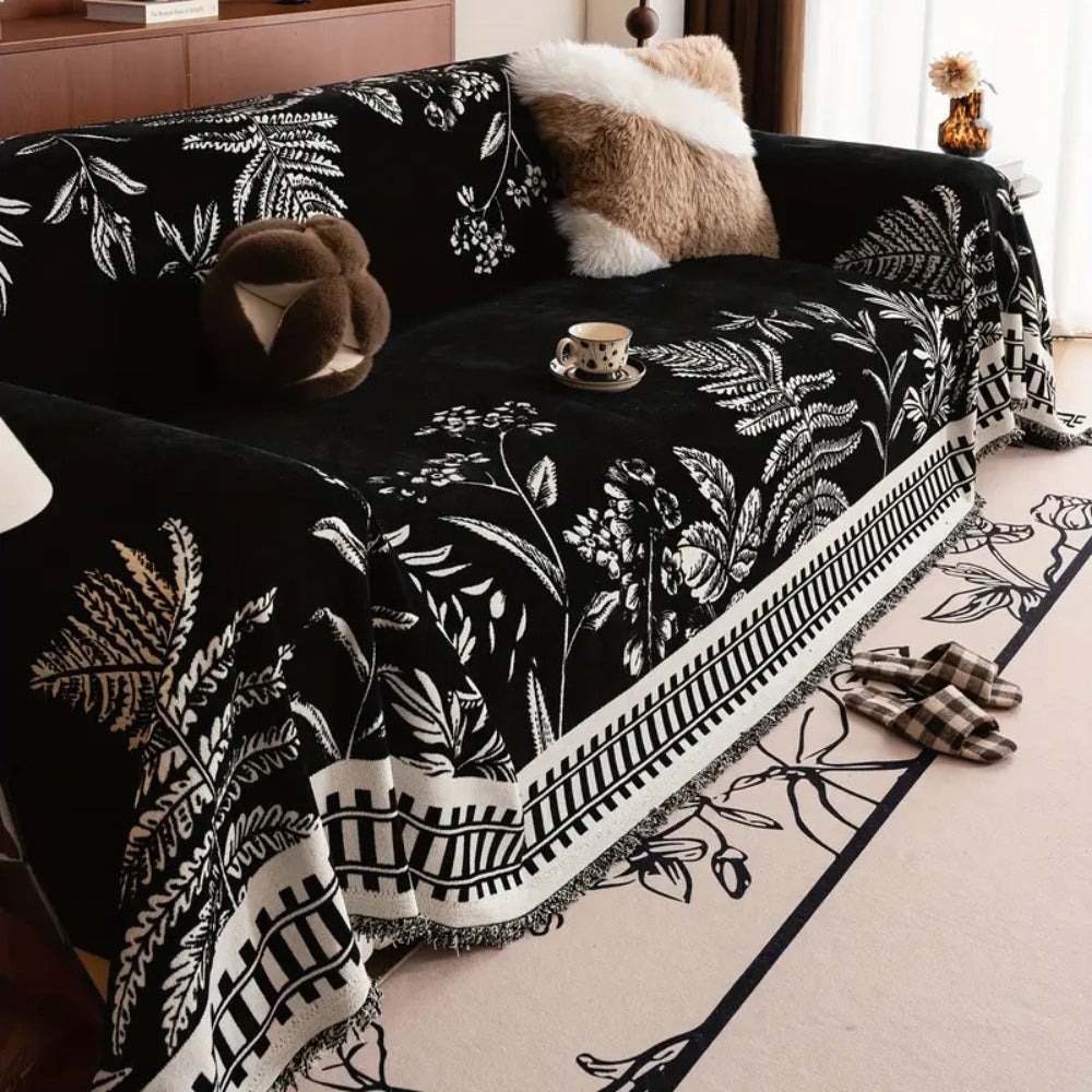Laubwerk: Sofa Cover with Botanical Flower Design & Soft Chenille Texture – for Sofa & Armchair