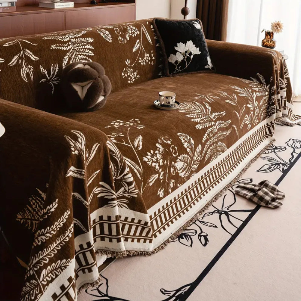 Laubwerk: Sofa Cover with Botanical Flower Design & Soft Chenille Texture – for Sofa & Armchair