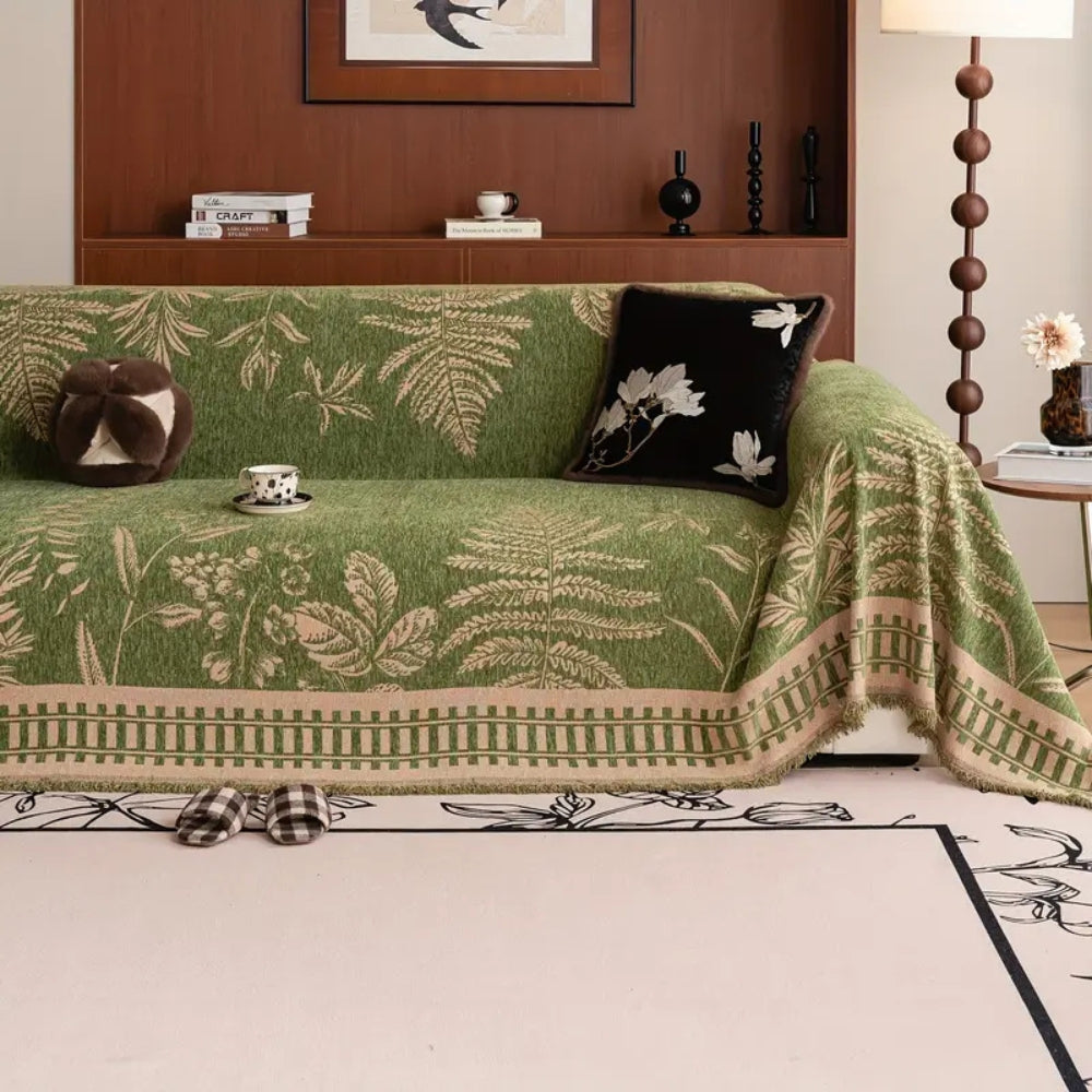 Laubwerk: Sofa Cover with Botanical Flower Design & Soft Chenille Texture – for Sofa & Armchair