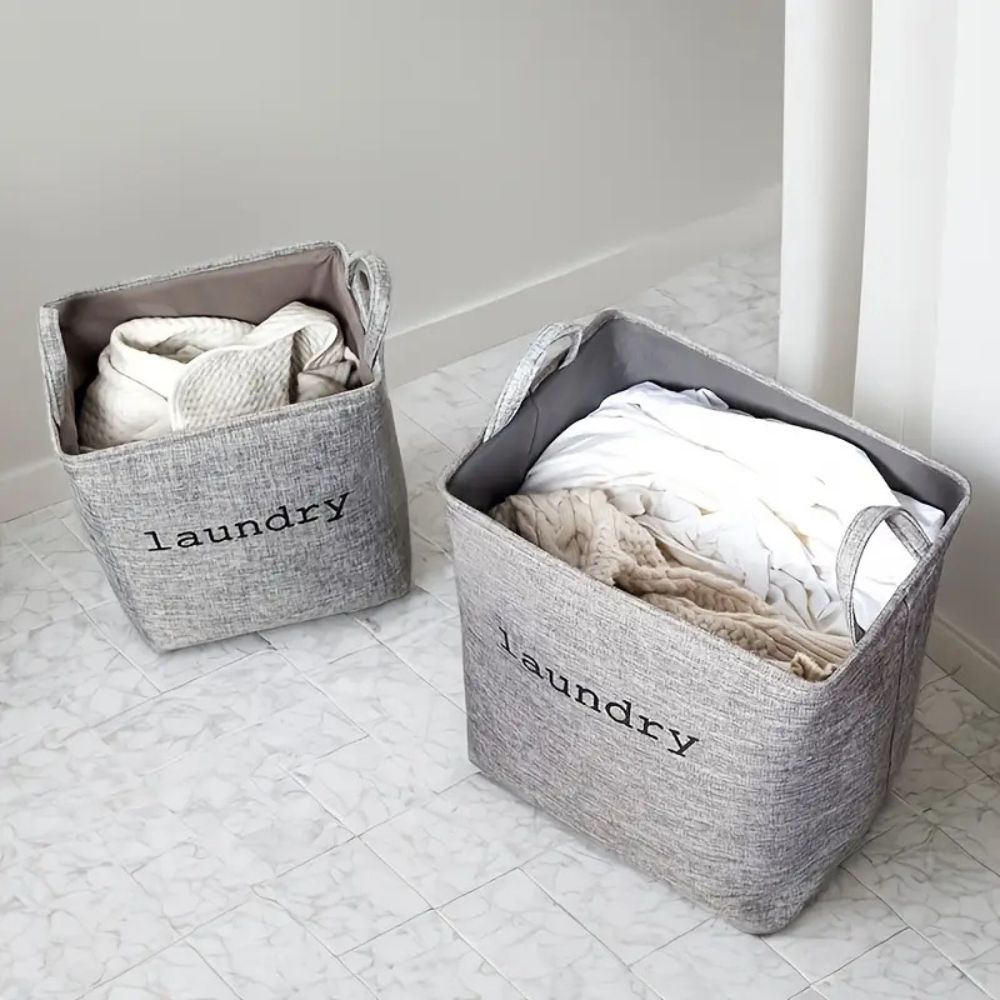 Laundry Basket Foldable Microfiber Storage Bin Reinforced Handles
