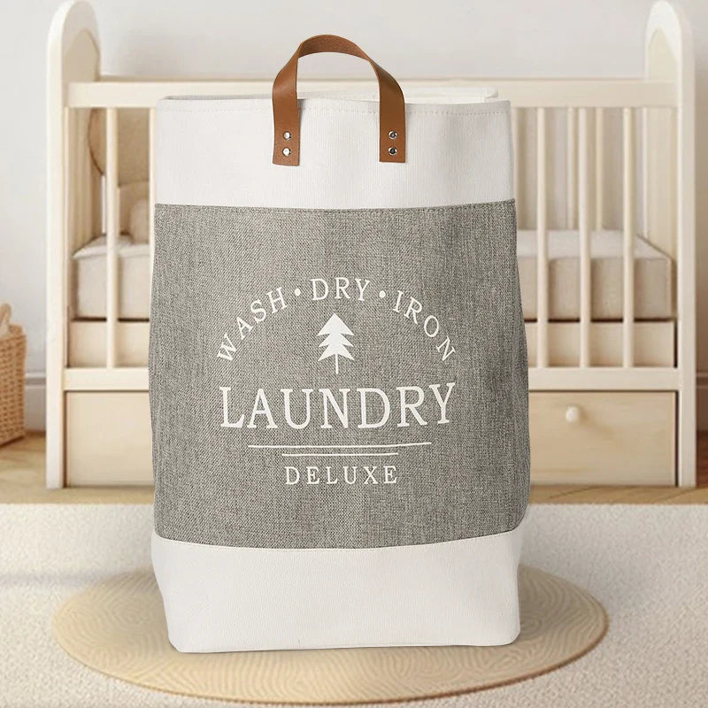 Modern Laundry Hamper Basket with Leather Handles – Large Fabric Clothes Organizer