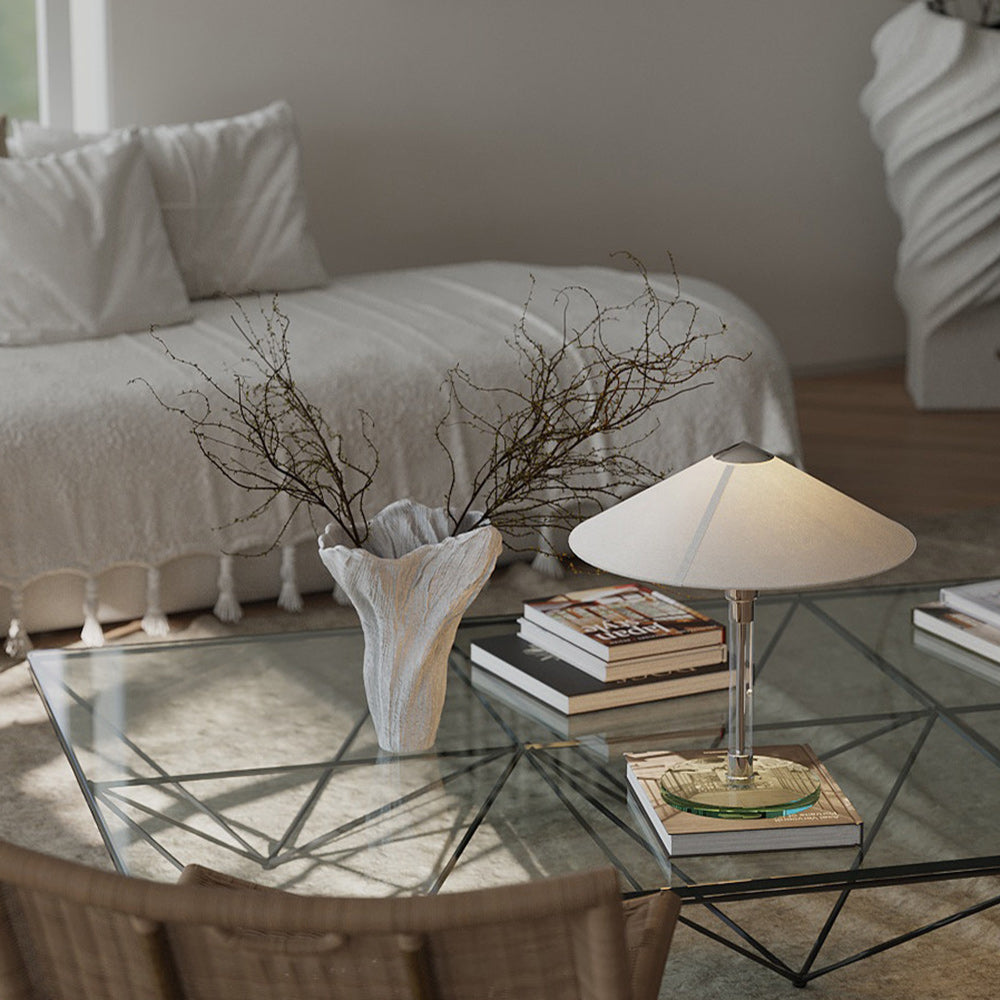 Conical Fabric Shade Glass Column Table Lamp