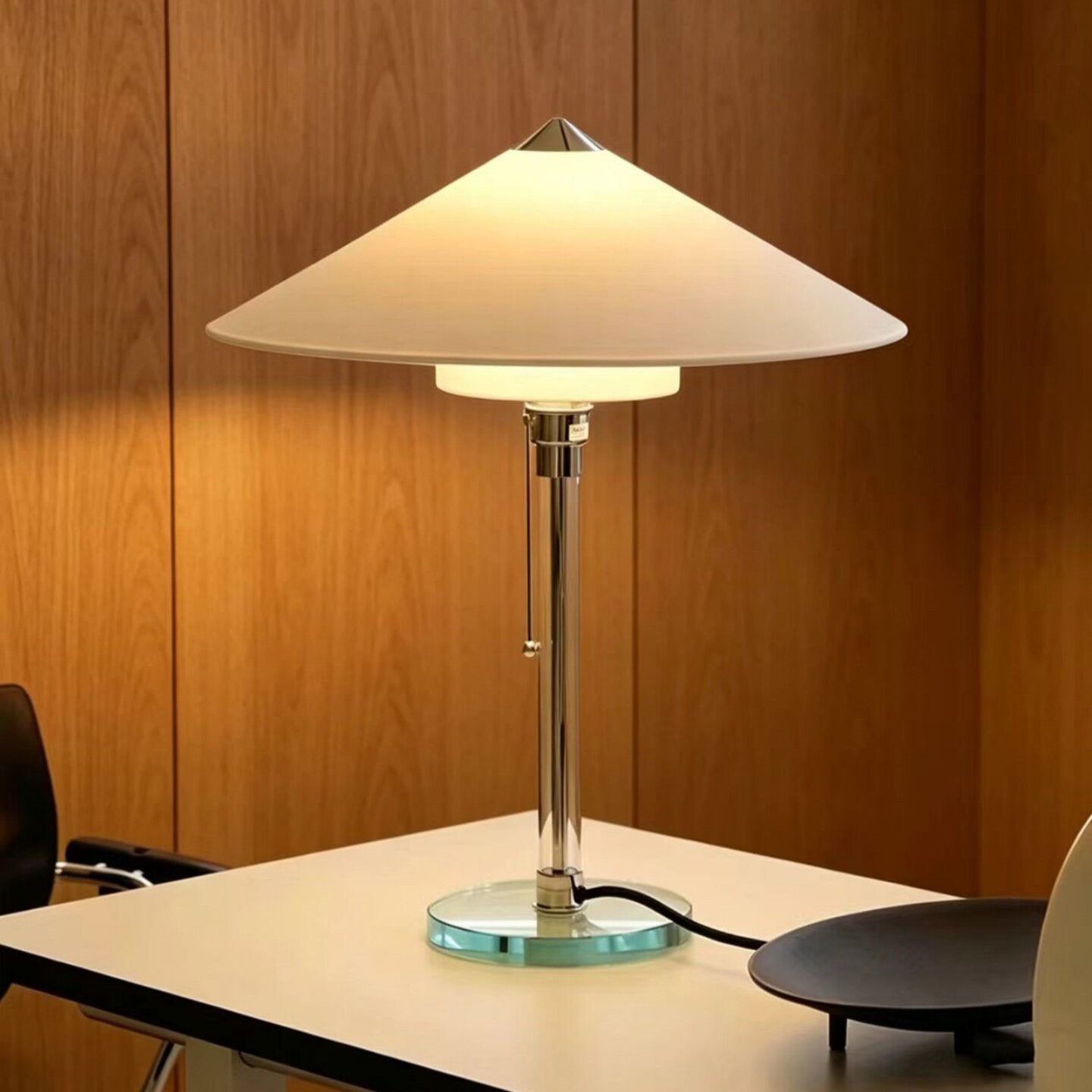Conical Fabric Shade Glass Column Table Lamp