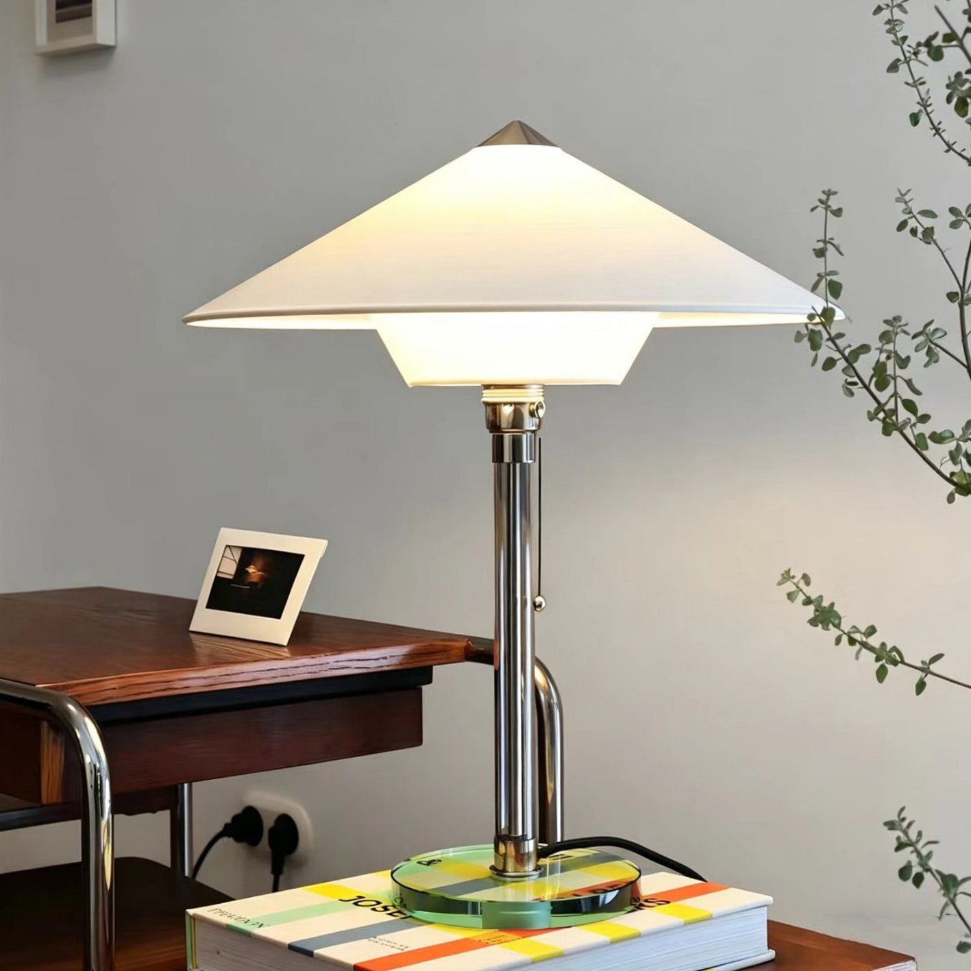 Conical Fabric Shade Glass Column Table Lamp
