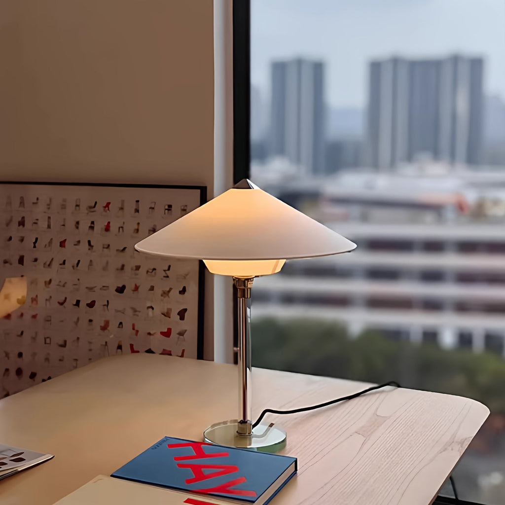 Conical Fabric Shade Glass Column Table Lamp