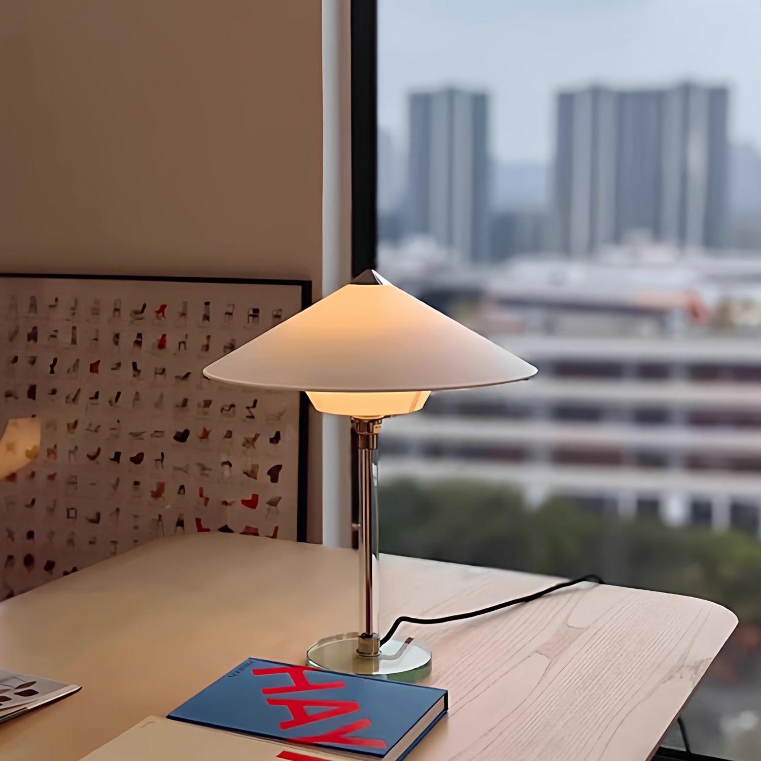 Conical Fabric Shade Glass Column Table Lamp