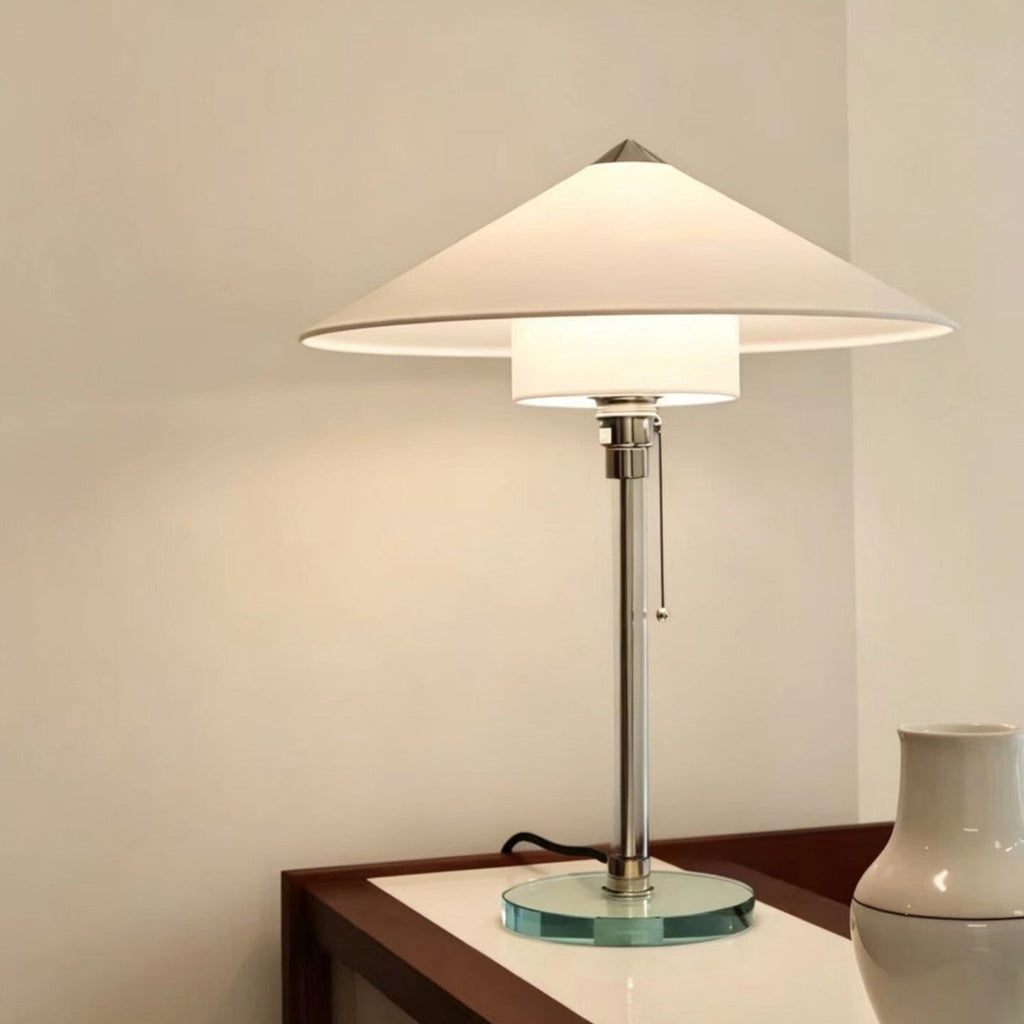 Conical Fabric Shade Glass Column Table Lamp