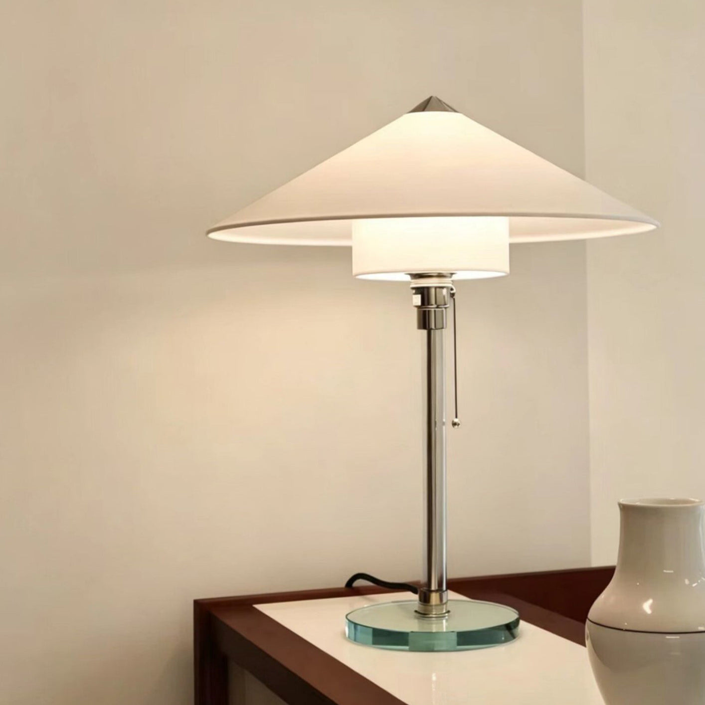 Conical Fabric Shade Glass Column Table Lamp