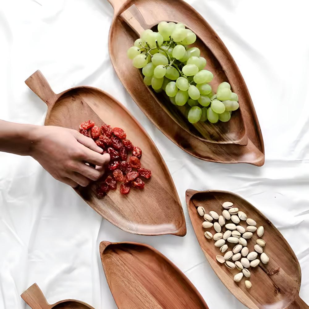 Serving Plate Leaf Shaped Wooden Natural Finish Platter