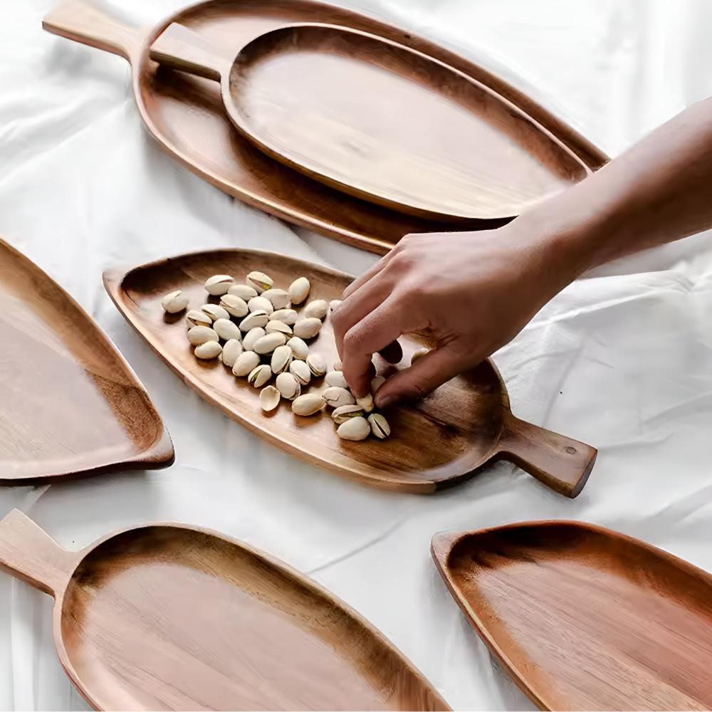 Serving Plate Leaf Shaped Wooden Natural Finish Platter