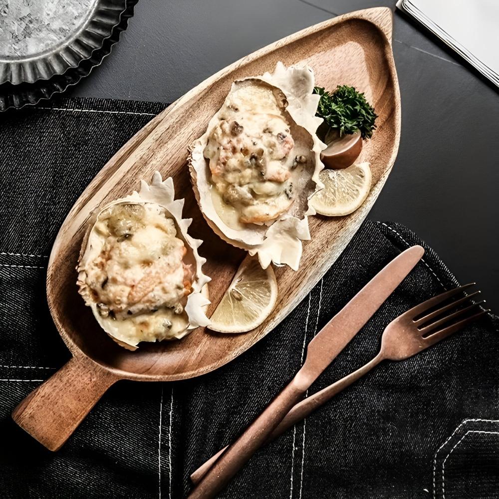 Serving Plate Leaf Shaped Wooden Natural Finish Platter