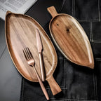 Serving Plate Leaf Shaped Wooden Natural Finish Platter