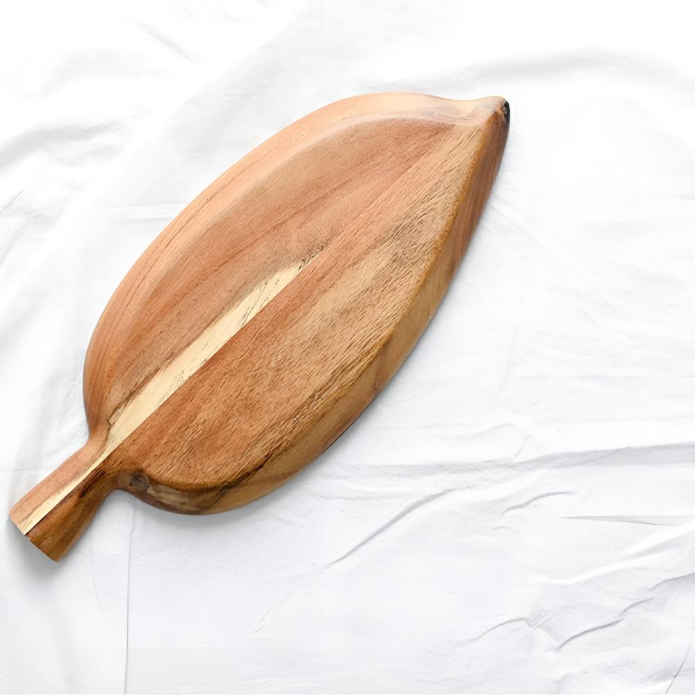 Serving Plate Leaf Shaped Wooden Natural Finish Platter