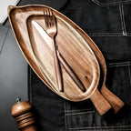 Serving Plate Leaf Shaped Wooden Natural Finish Platter