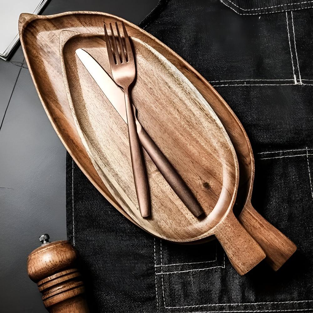 Serving Plate Leaf Shaped Wooden Natural Finish Platter