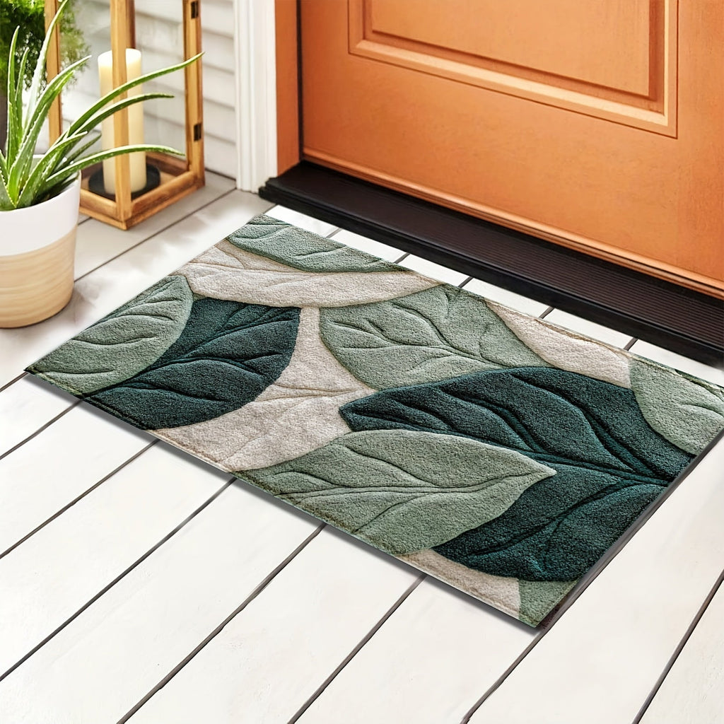 Leaf-Pattern Microfiber Bath Mat, Non-Slip Base, Machine Washable