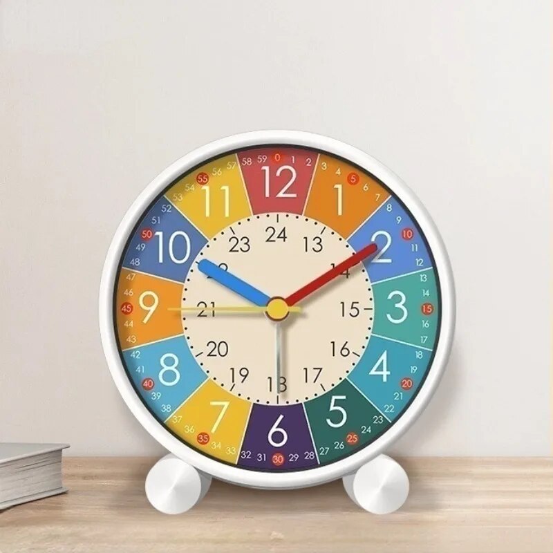 Analog Alarm Clock, Metal Shell, Sweep Seconds Movement, Color Block Dial