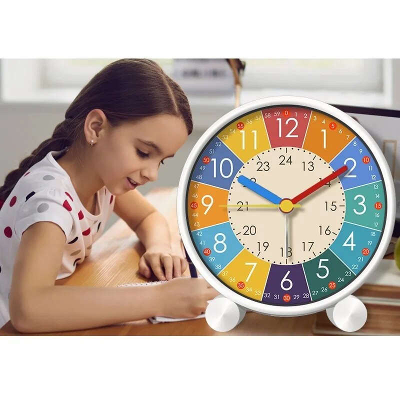 Analog Alarm Clock, Metal Shell, Sweep Seconds Movement, Color Block Dial