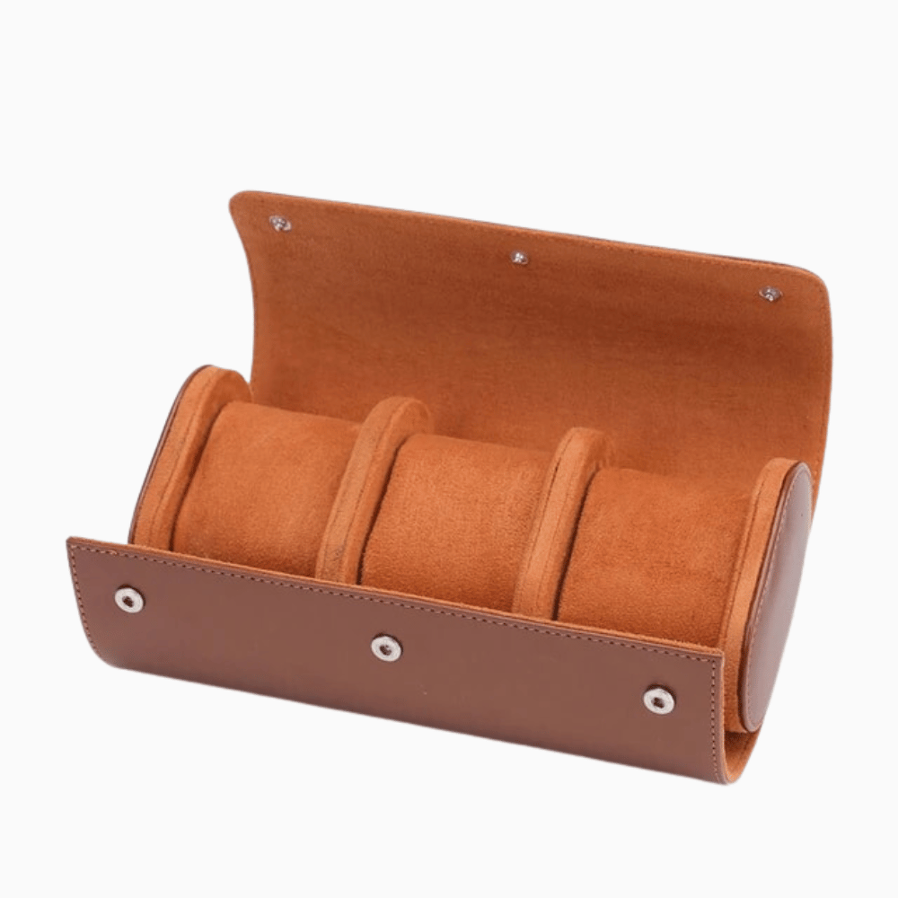 Watch Case Leather 1 to 3 Compartment Snap Closure Travel Organizer
