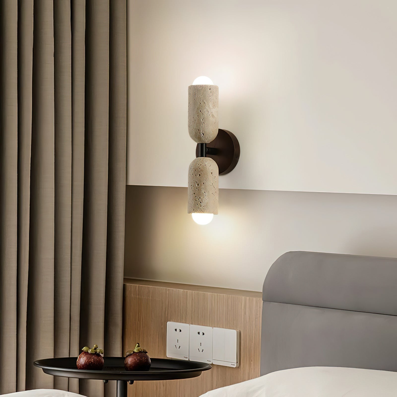 Travertine & Wood Wall Lamp