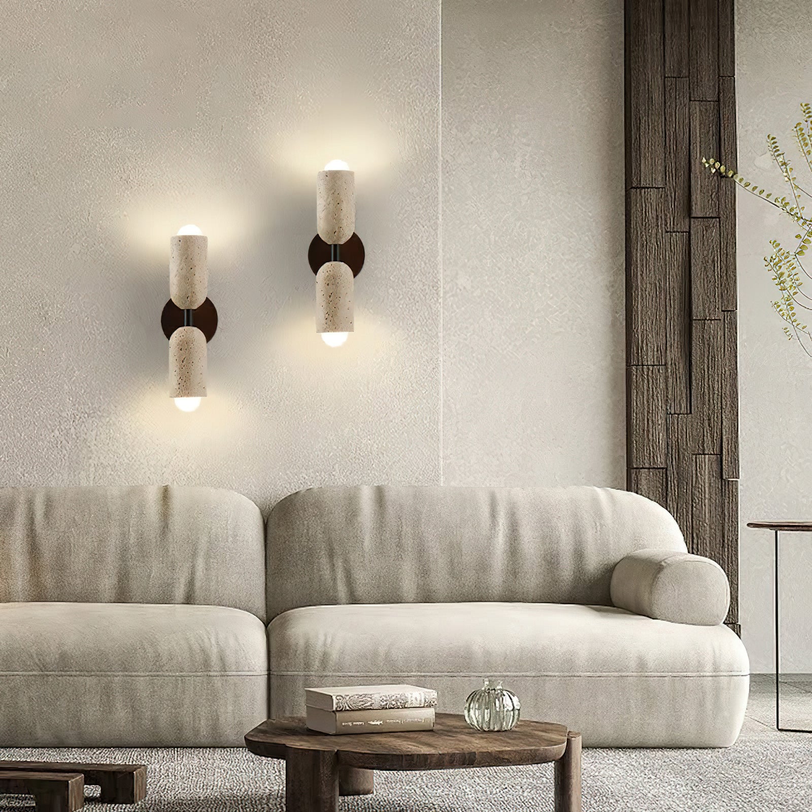 Travertine & Wood Wall Lamp