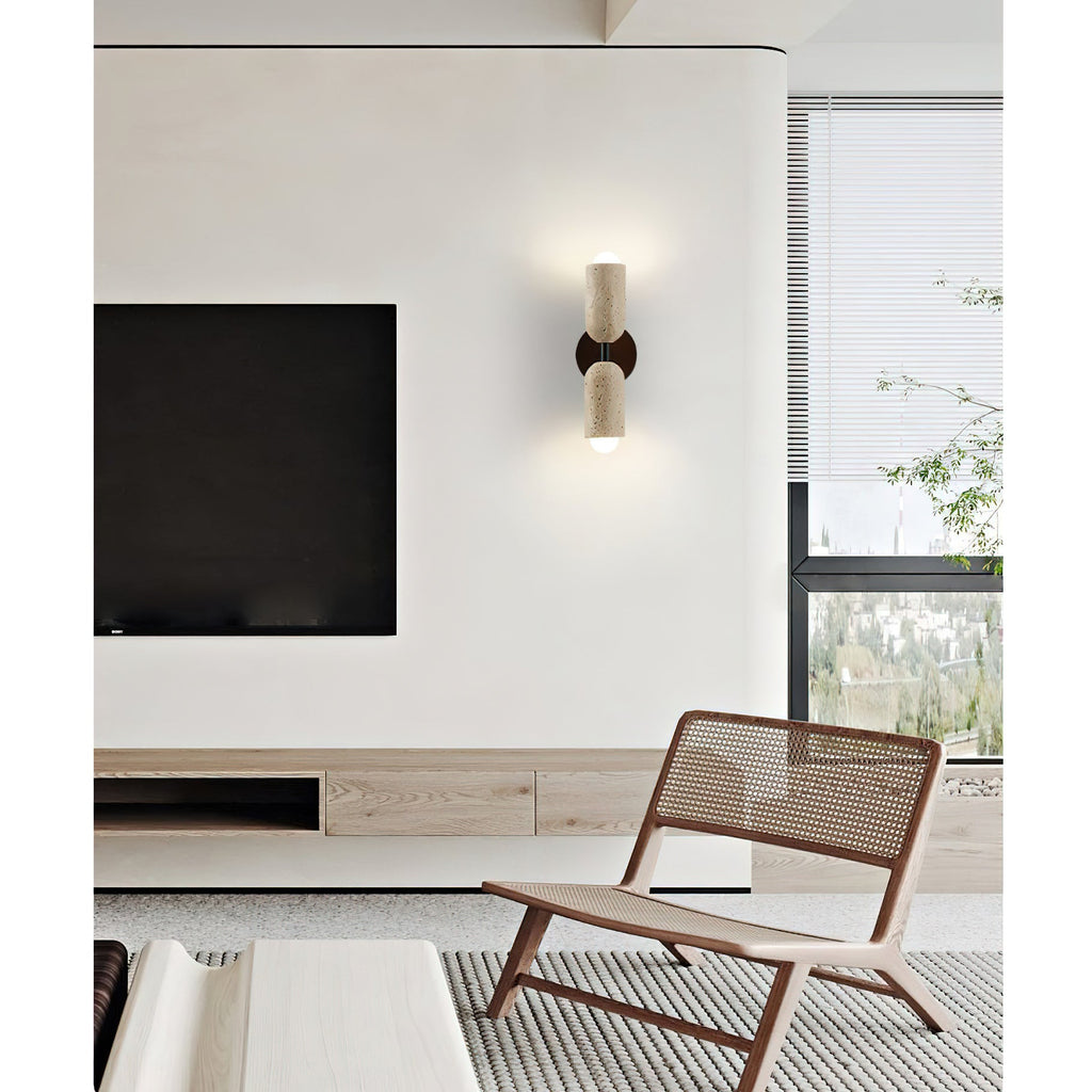 Travertine & Wood Wall Lamp