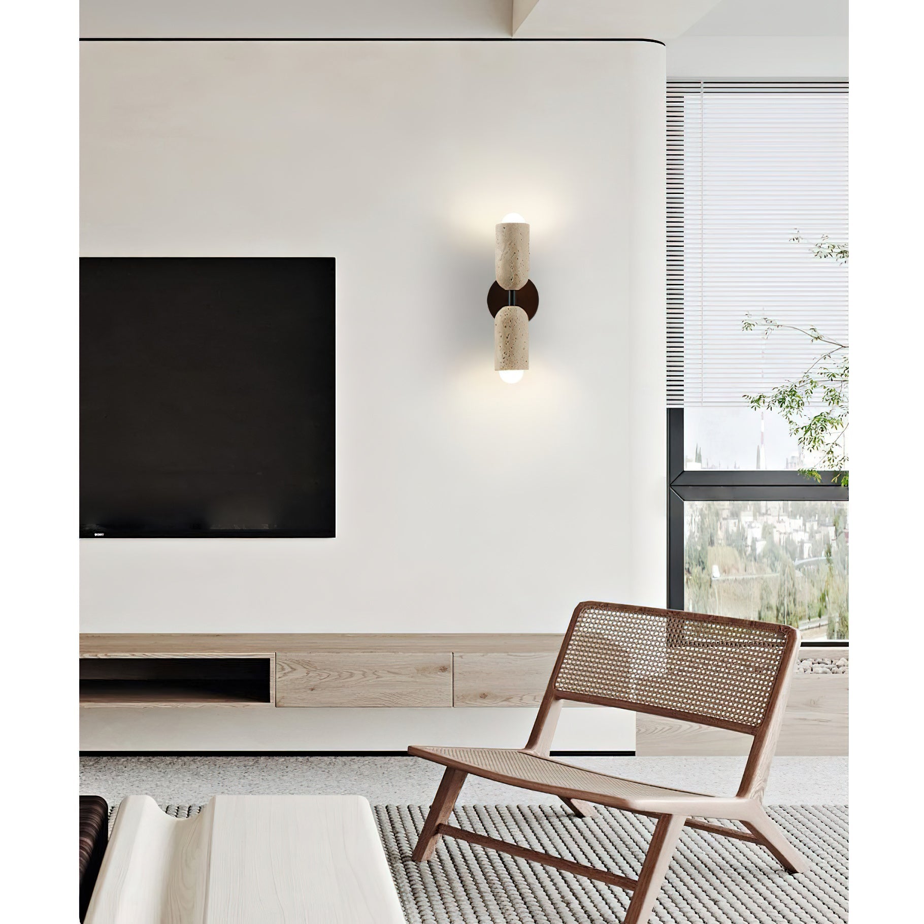 Travertine & Wood Wall Lamp