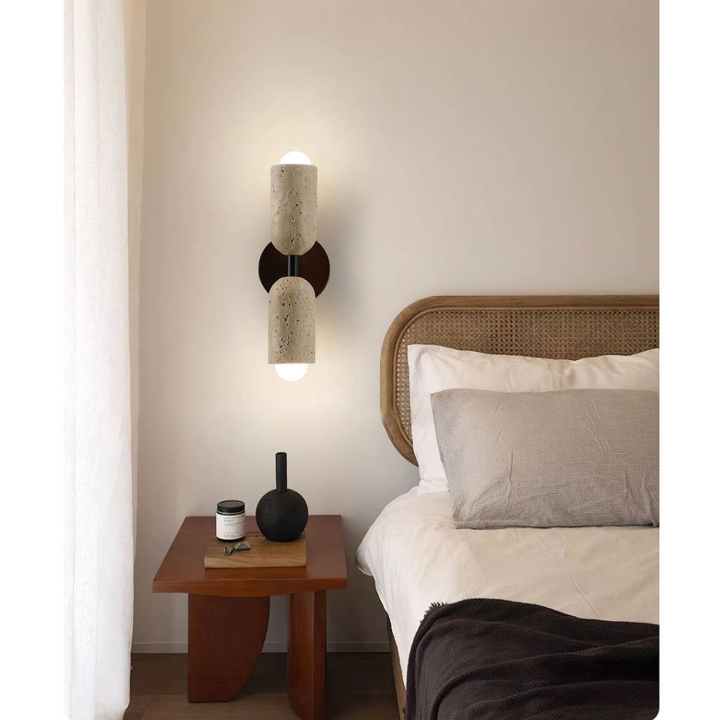 Travertine & Wood Wall Lamp