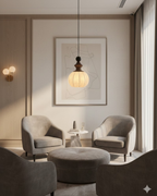 LichtSeide: Modern Pendant Light – Luxurious Fabric Lamp with Wood Details, Stylish for Bedroom & Lounge