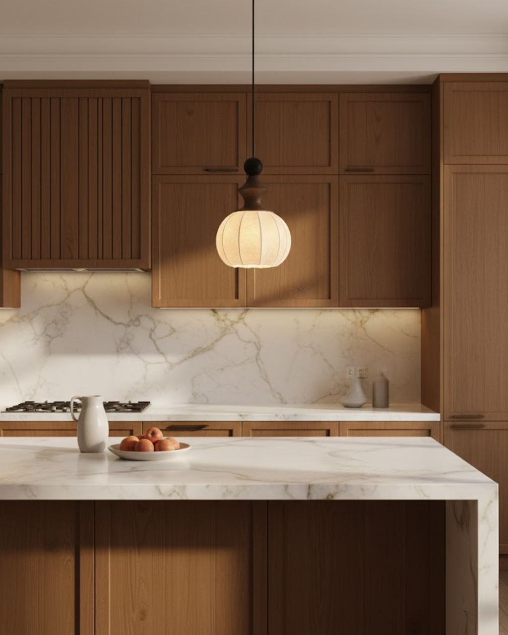 LichtSeide: Modern Pendant Light – Luxurious Fabric Lamp with Wood Details, Stylish for Bedroom & Lounge