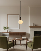 LichtSeide: Modern Pendant Light – Luxurious Fabric Lamp with Wood Details, Stylish for Bedroom & Lounge