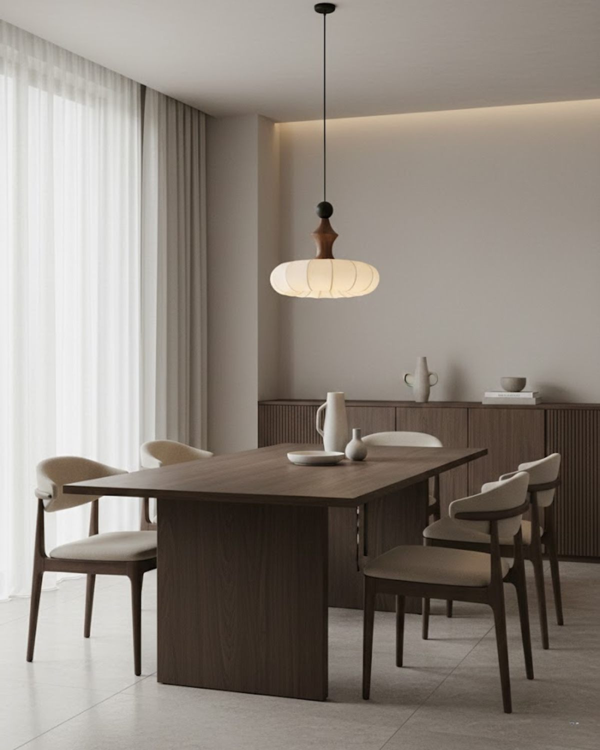 LichtSeide: Modern Pendant Light – Luxurious Fabric Lamp with Wood Details, Stylish for Bedroom & Lounge