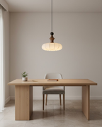 LichtSeide: Modern Pendant Light – Luxurious Fabric Lamp with Wood Details, Stylish for Bedroom & Lounge