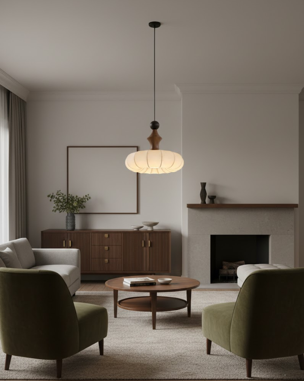 LichtSeide: Modern Pendant Light – Luxurious Fabric Lamp with Wood Details, Stylish for Bedroom & Lounge