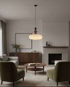 LichtSeide: Modern Pendant Light – Luxurious Fabric Lamp with Wood Details, Stylish for Bedroom & Lounge