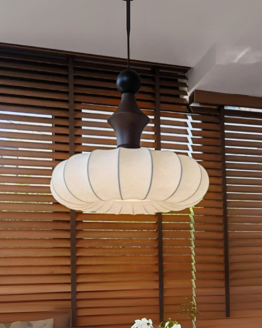 LichtSeide: Modern Pendant Light – Luxurious Fabric Lamp with Wood Details, Stylish for Bedroom & Lounge