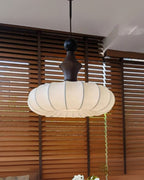 LichtSeide: Modern Pendant Light – Luxurious Fabric Lamp with Wood Details, Stylish for Bedroom & Lounge