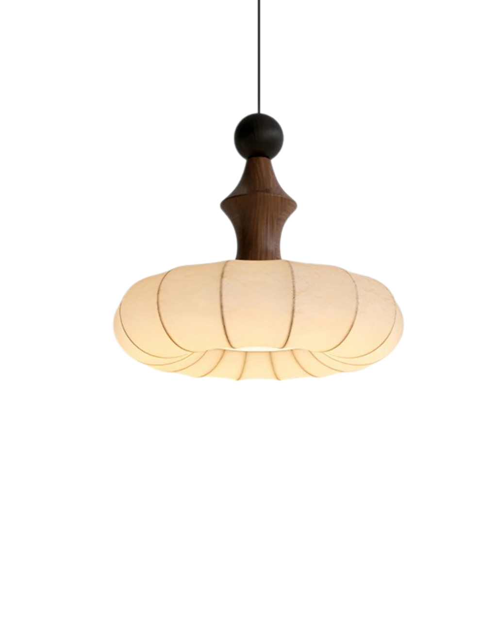 LichtSeide: Modern Pendant Light – Luxurious Fabric Lamp with Wood Details, Stylish for Bedroom & Lounge