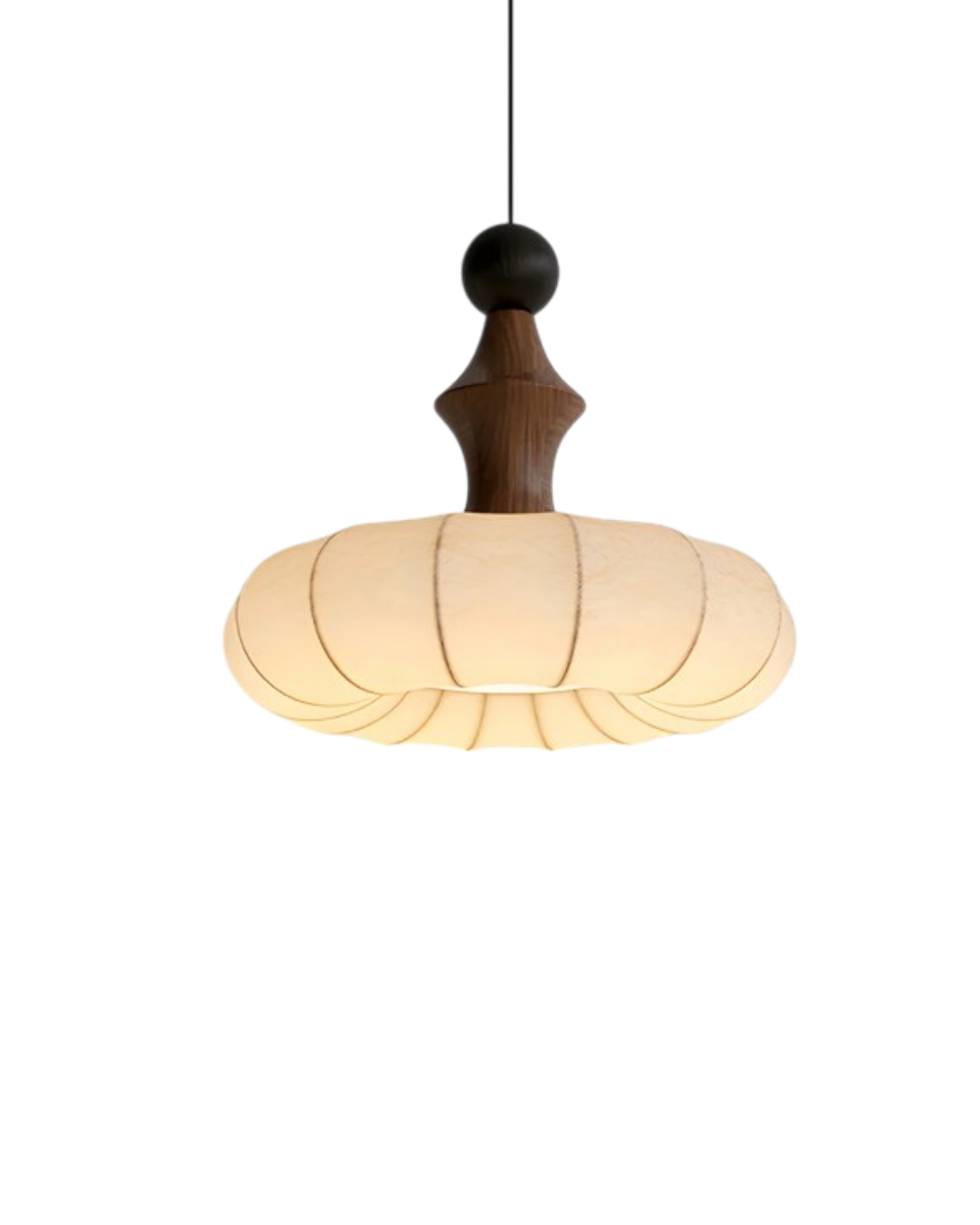 LichtSeide: Modern Pendant Light – Luxurious Fabric Lamp with Wood Details, Stylish for Bedroom & Lounge