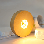 LED Display Stand Light Base Natural Wood USB Powered Warm White 6 LED Compact Round